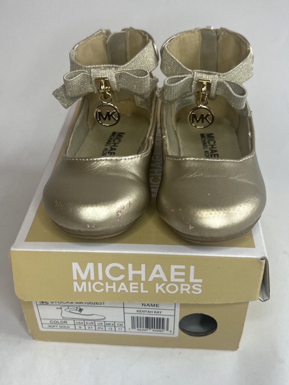 Michael Kors Girls' Kenyah Kay Signature Logo Charm Ballet Flats Toddler Size 5